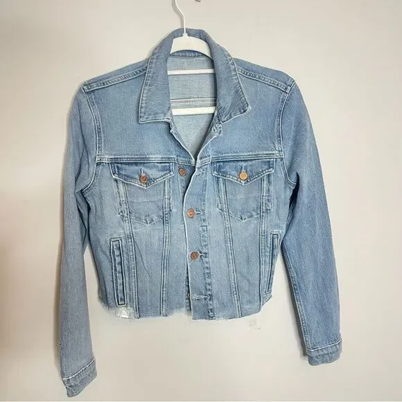 NWOT ETICA Lennox Mini Cropped Trucker Denim Blue Women's Jacket - Picture 7 of 13